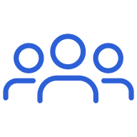 blue icon of three peopl