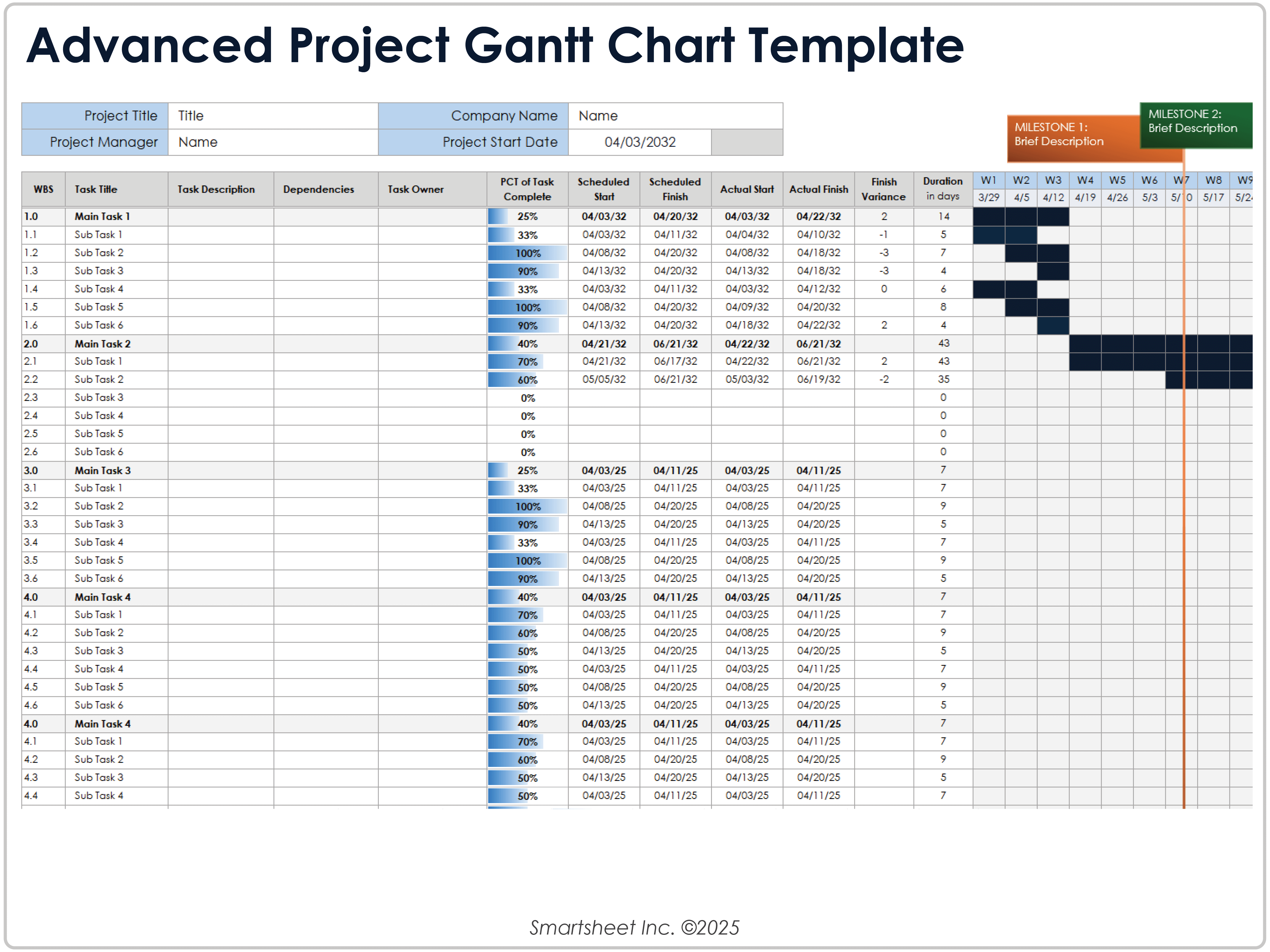 Advanced Project Gantt Chart Template