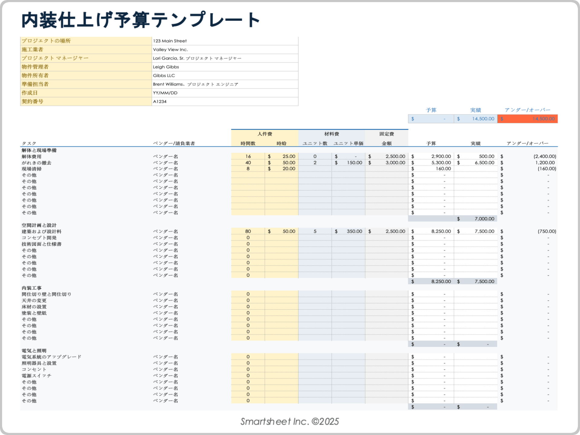 内装仕上げ工事予算テンプレート