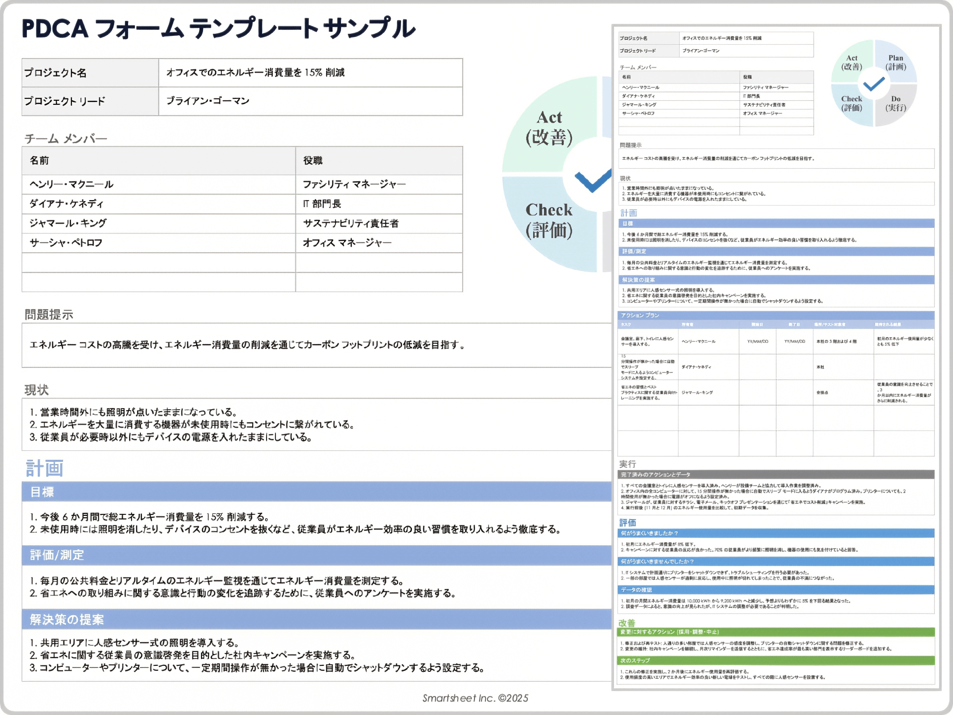 PDCA フォーム テンプレートのサンプル