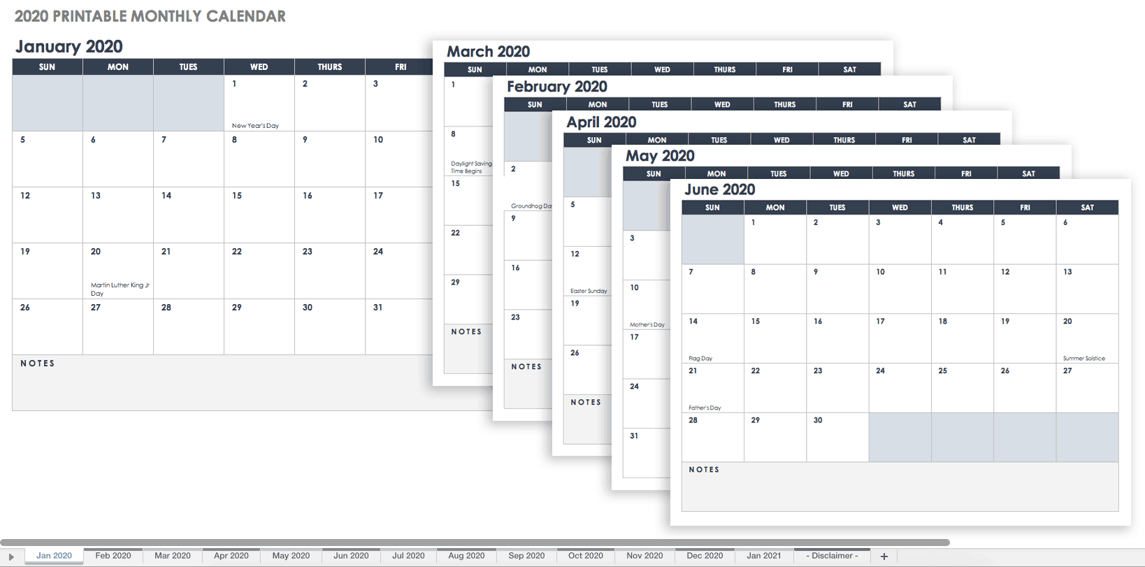 19 年以降の無料の印刷可能な Excel カレンダー テンプレート Smartsheet