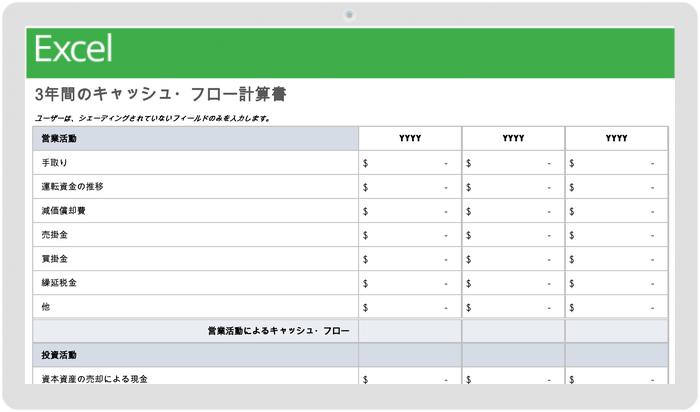 3年間のキャッシュフローステートメント