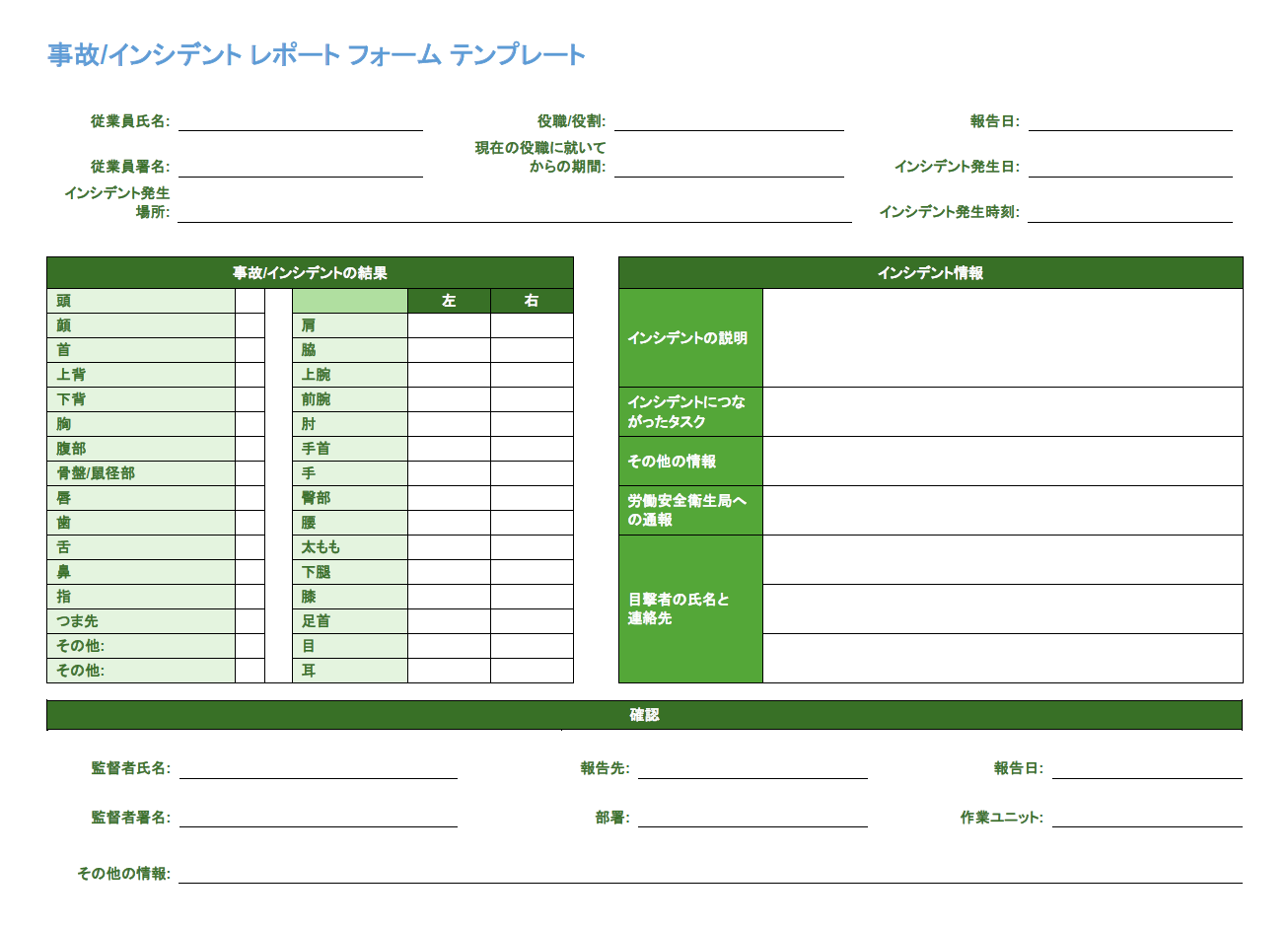 事故報告書のテンプレート