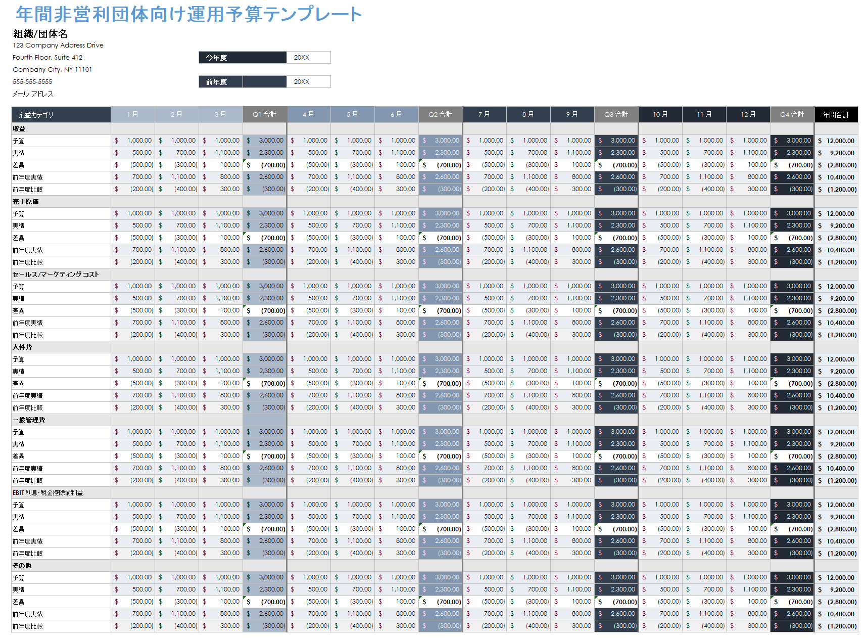 非営利の年間運営予算