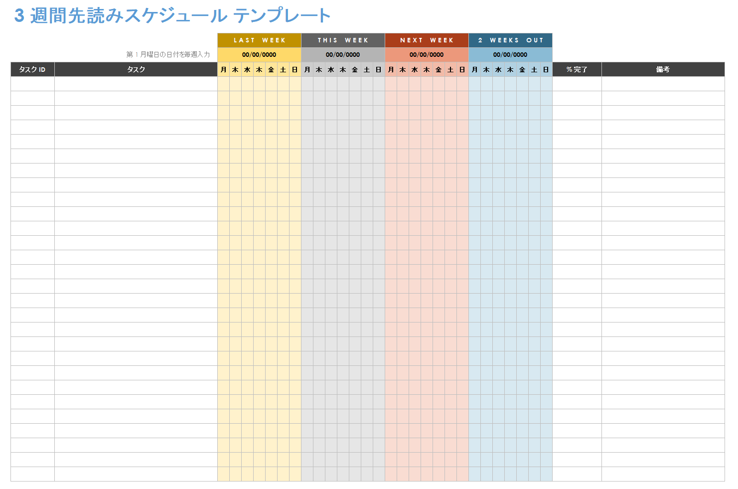 建設プロジェクト計画 3 週間先読みスケジュール テンプレート