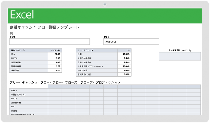 割引キャッシュフロー評価テンプレート