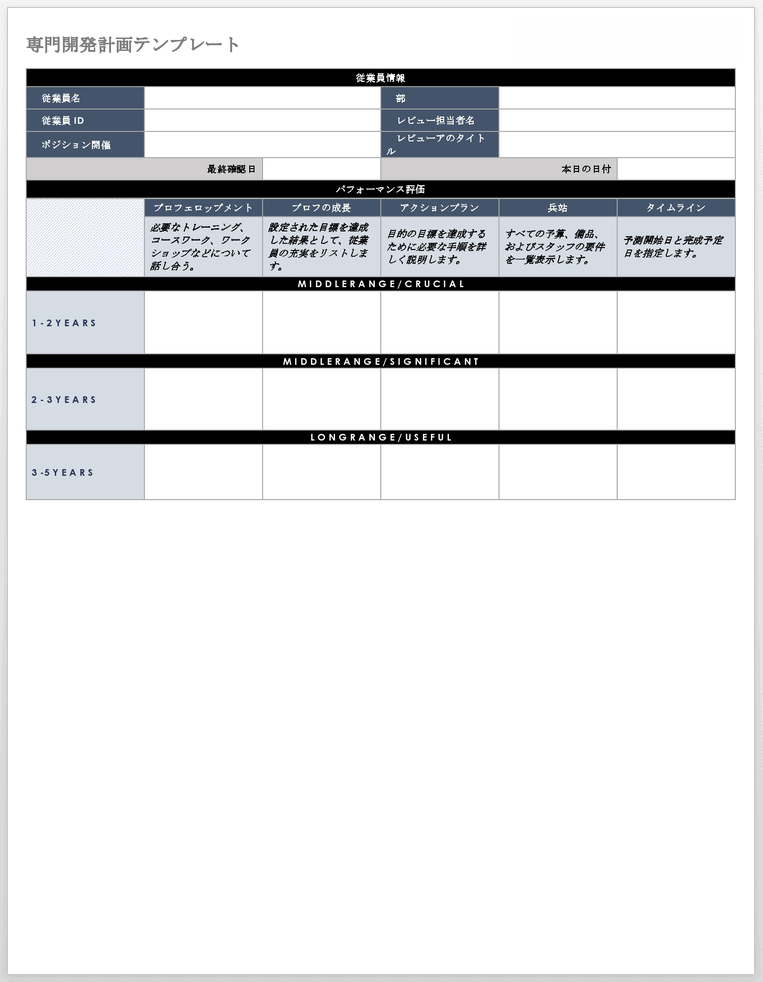 専門能力開発計画テンプレート