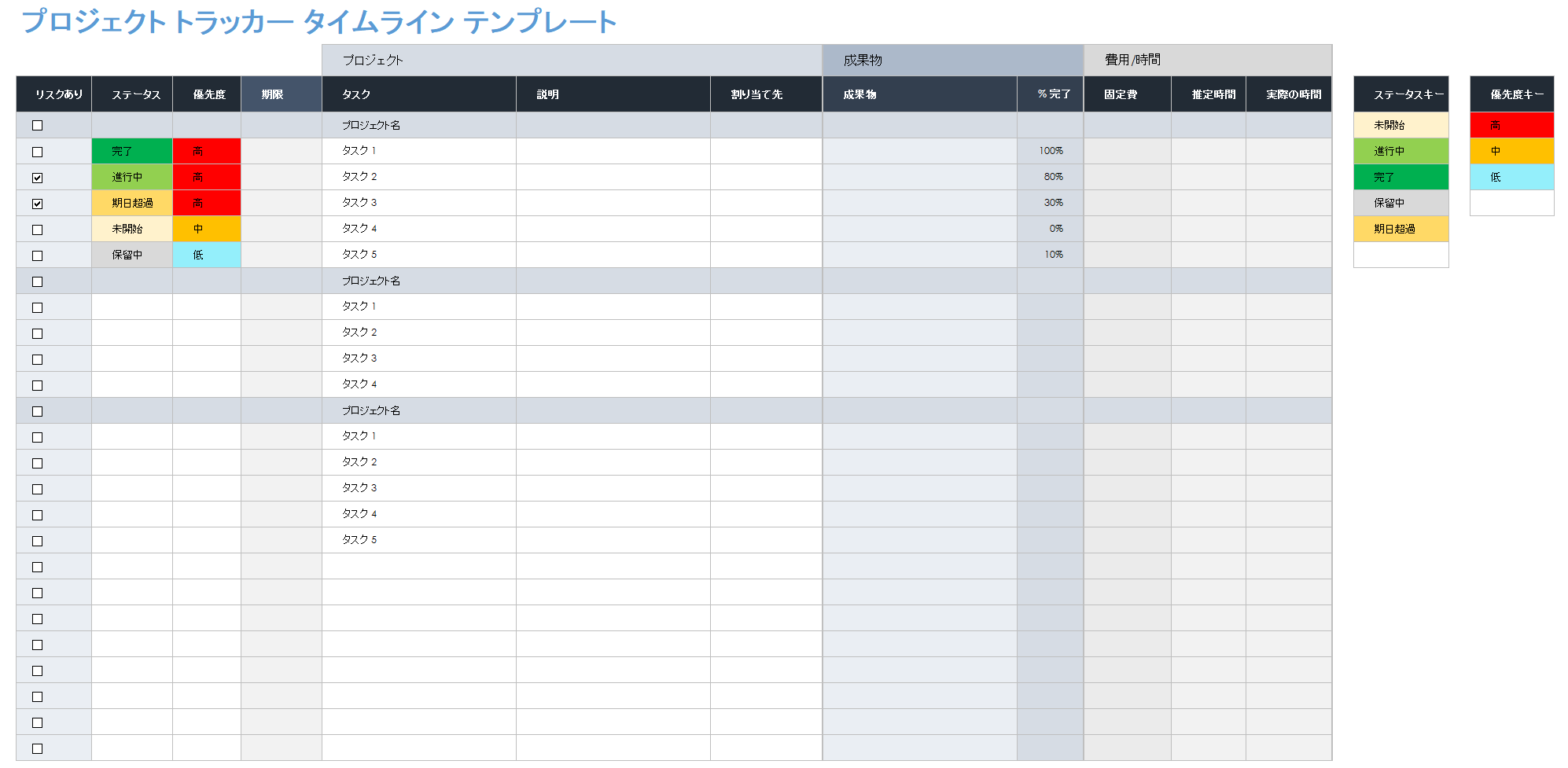  Excel 用のプロジェクト トラッカー タイムライン テンプレート