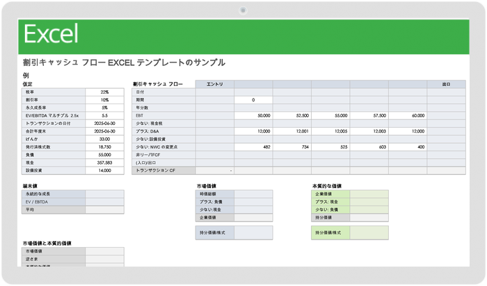 割引キャッシュフローテンプレートのサンプル