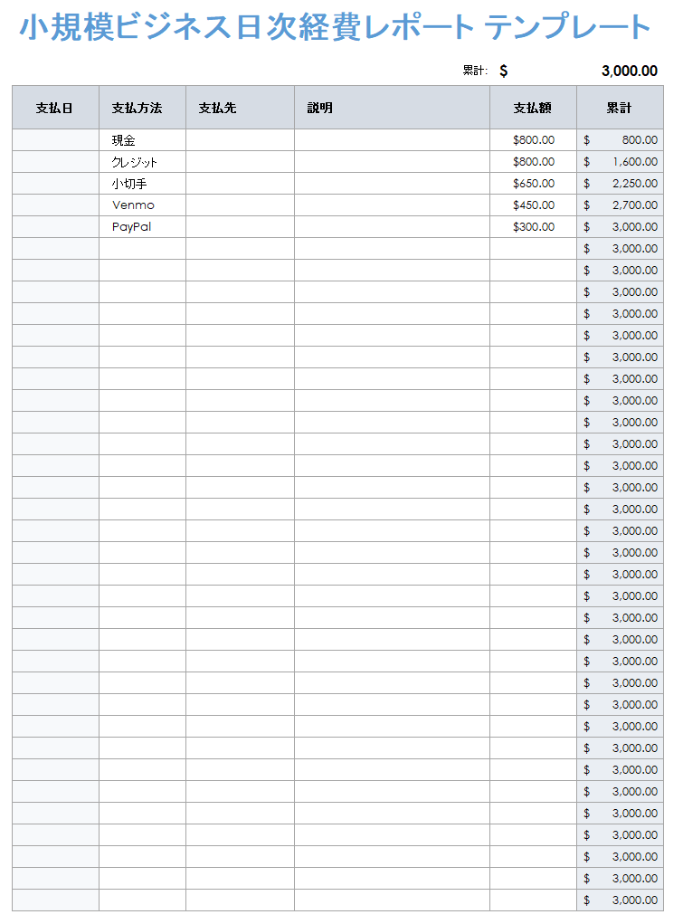 中小企業の日次経費報告書