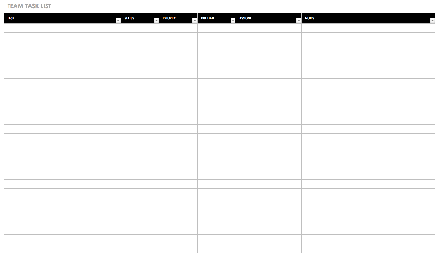 Team Task List Template