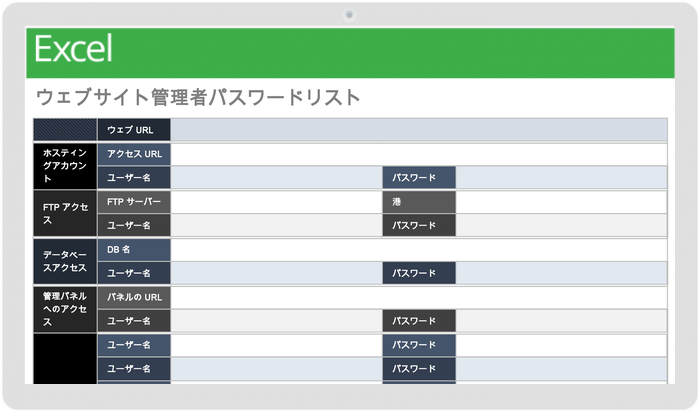 ウェブサイト管理者パスワードリストテンプレート