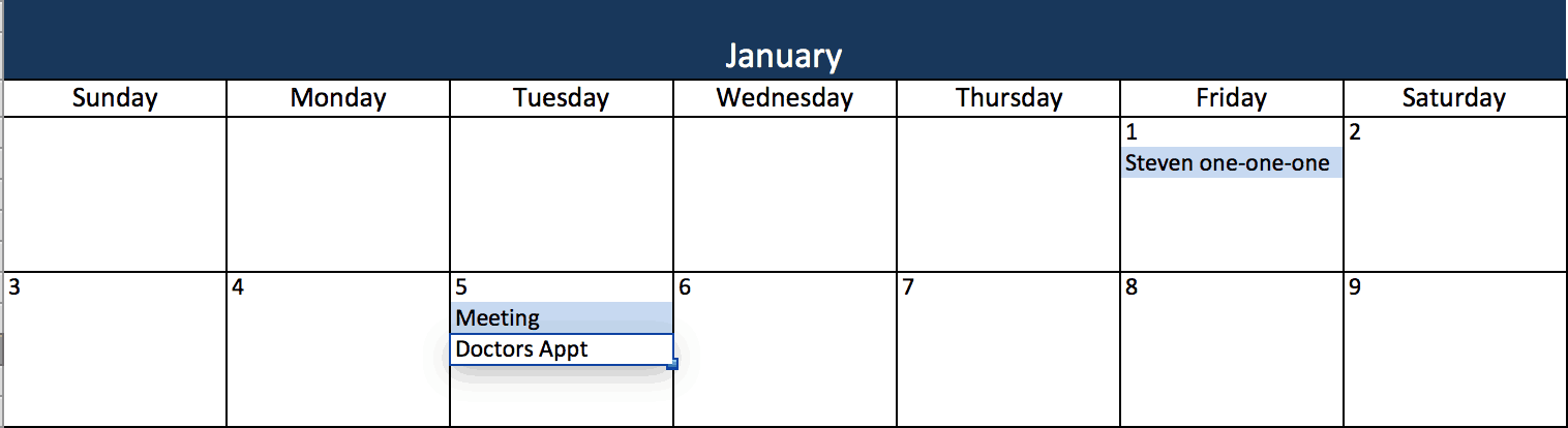 Add an Event - Calendar in Excel