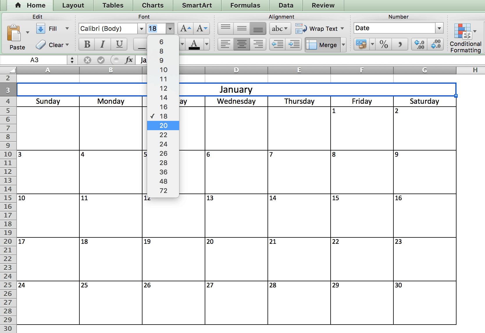 19 年以降の無料の印刷可能な Excel カレンダー テンプレート Smartsheet