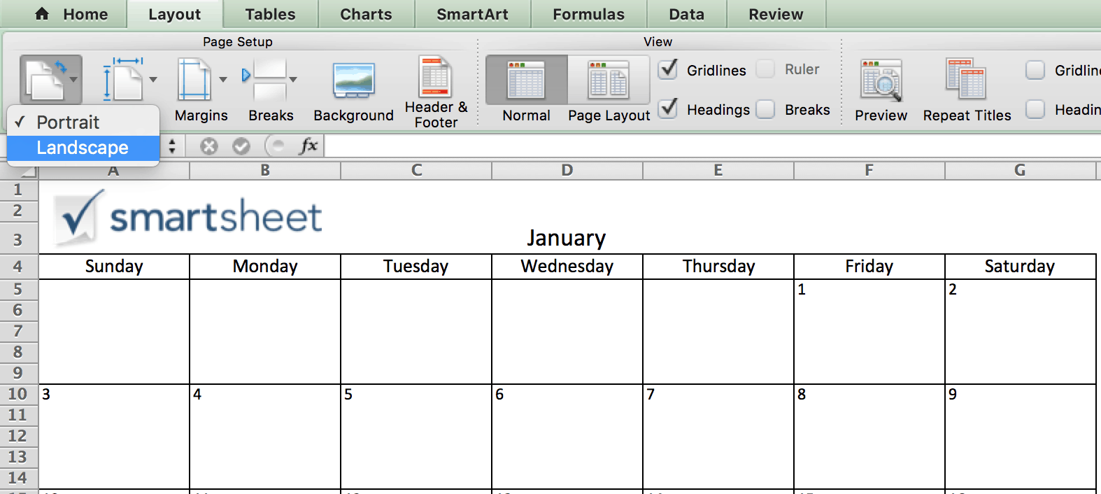 19 年以降の無料の印刷可能な Excel カレンダー テンプレート Smartsheet