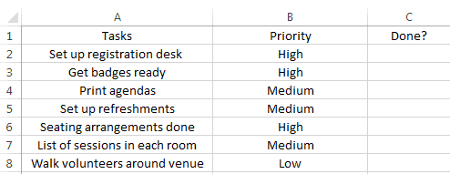 Excel で To-Do リストにヘッダーを追加する