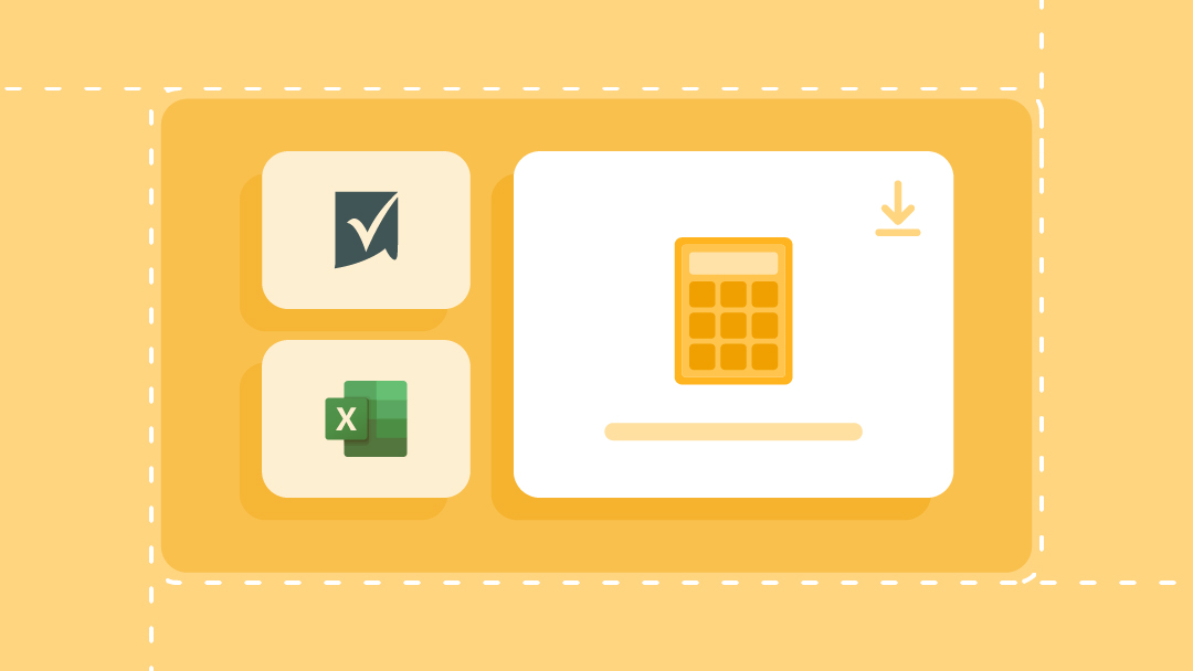 A calculator, and template download icons for Smartsheet and Excel