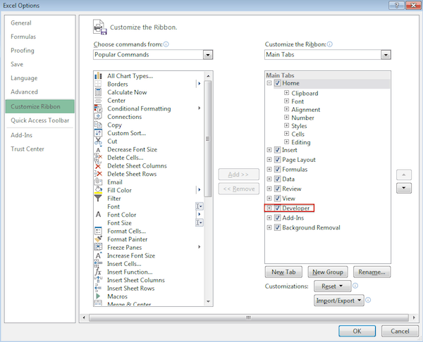 Excel 形式の To-Do リスト テンプレートの [開発] リボン