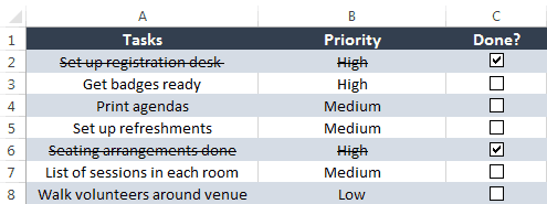 Excel 形式のチェックボックス付き To-Do リスト