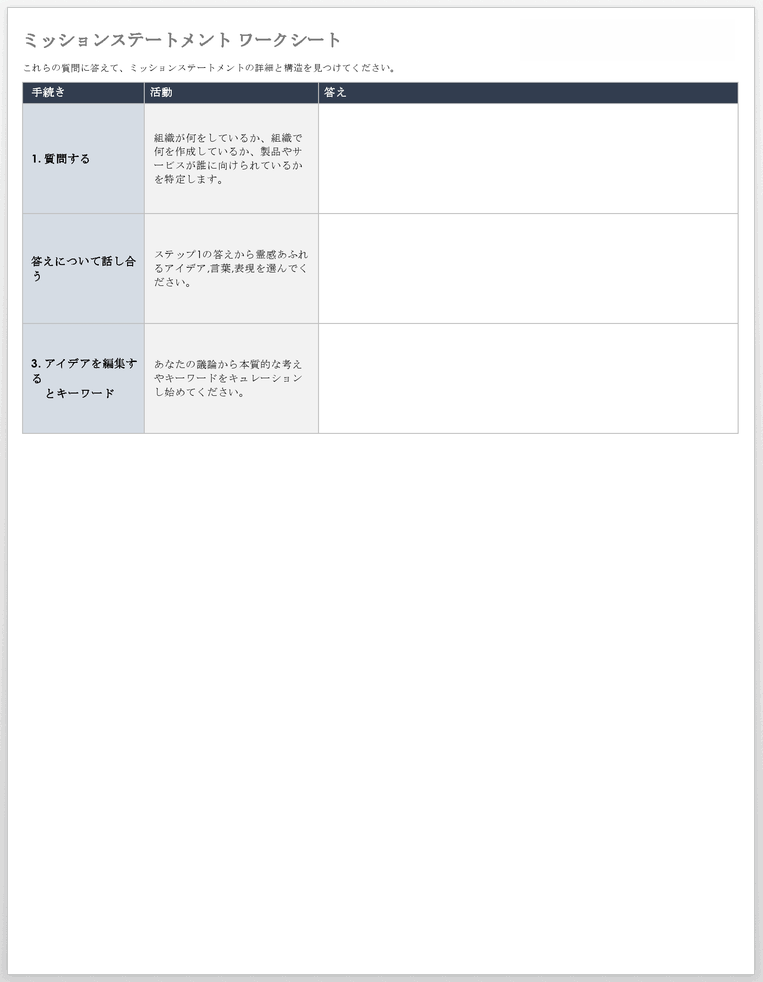 ミッション ステートメントとビジョン ステートメントのテンプレート Smartsheet